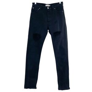 Re/Done X Levis Black Denim Slim Fit Jeans Raw Hem Distressed